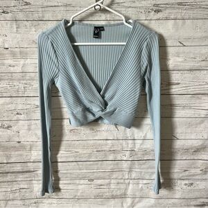 Light Blue Ribbed Knit Crop Top